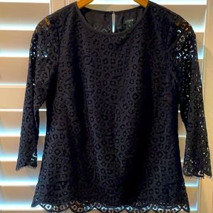J Crew | cute, fun black lace long sleeve top | 0